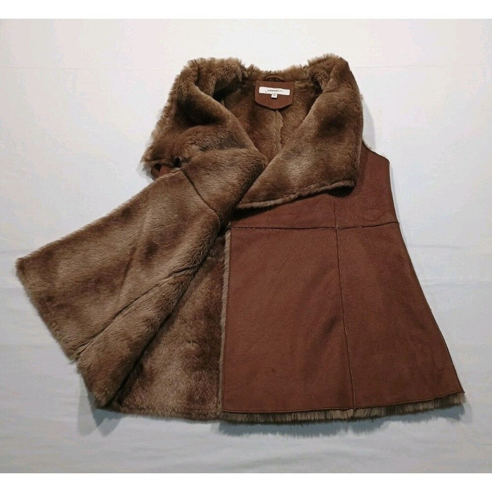 Hawke & Co Women Small Faux Fur & Suede Drape Vest Brown Open Front Boho 2011